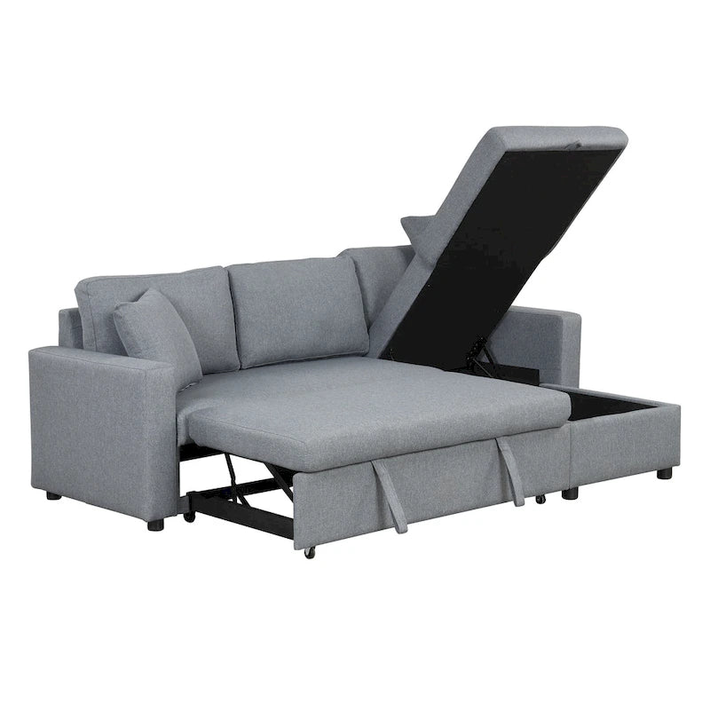 Upholstery Sleeper Sectional Sofa with Storage Space and 2 Tossing Cushions