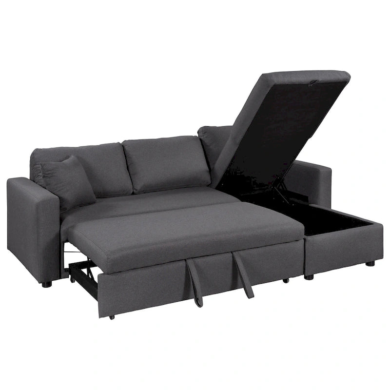 Upholstery Sleeper Sectional Sofa with Storage Space and 2 Tossing Cushions