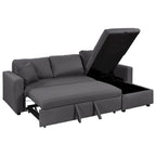 Upholstery Sleeper Sectional Sofa with Storage Space and 2 Tossing Cushions