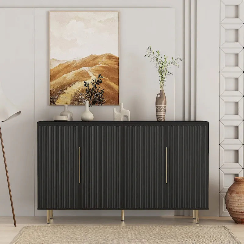 Fluted Panel Sideboard - Adjustable Shelves - Metal Handles - Art Deco Style