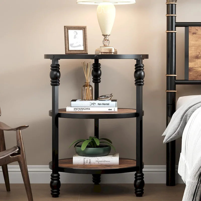 End Table 3-Tier Round Side Table Living Room Accent Table