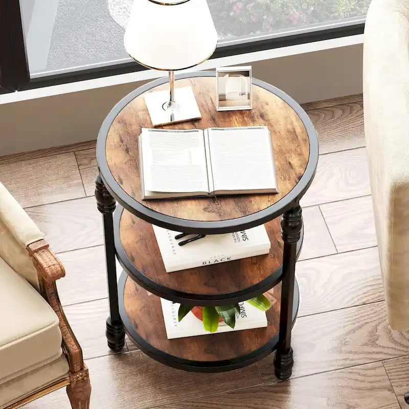 End Table 3-Tier Round Side Table Living Room Accent Table