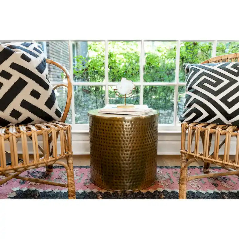 Brass Hammered Metal Drum Table with Lid