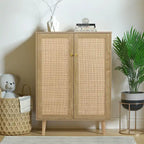 Anmytek Modern 2-Door Rattan Buffet Sideboard Kitchen Storage Cabinet for Living Room