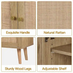 Anmytek Modern 2-Door Rattan Buffet Sideboard Kitchen Storage Cabinet for Living Room