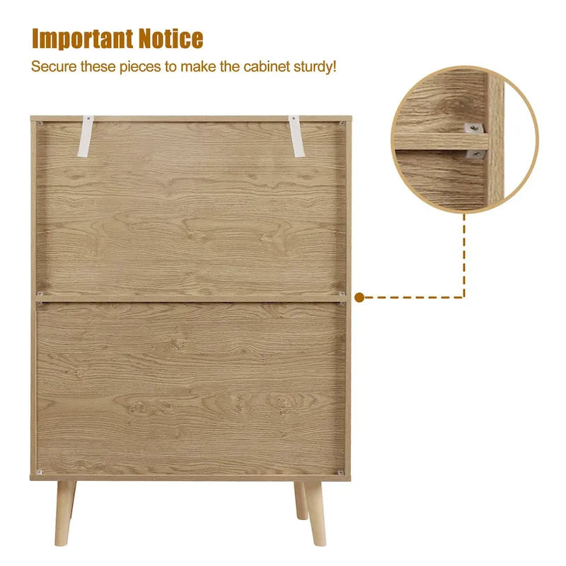 Anmytek Modern 2-Door Rattan Buffet Sideboard Kitchen Storage Cabinet for Living Room