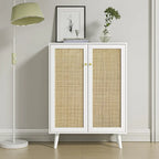 Anmytek Modern 2-Door Rattan Buffet Sideboard Kitchen Storage Cabinet for Living Room