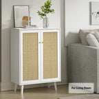 Anmytek Modern 2-Door Rattan Buffet Sideboard Kitchen Storage Cabinet for Living Room