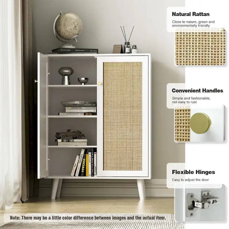 Anmytek Modern 2-Door Rattan Buffet Sideboard Kitchen Storage Cabinet for Living Room