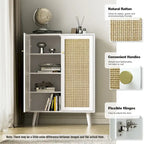 Anmytek Modern 2-Door Rattan Buffet Sideboard Kitchen Storage Cabinet for Living Room