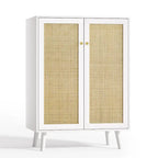 Anmytek Modern 2-Door Rattan Buffet Sideboard Kitchen Storage Cabinet for Living Room