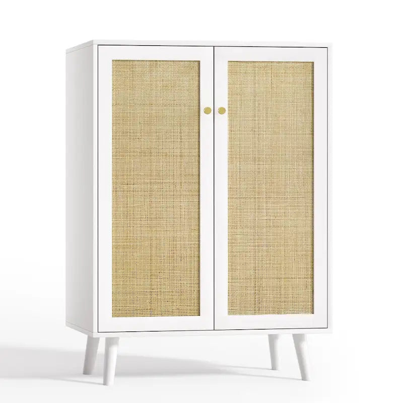 Anmytek Modern 2-Door Rattan Buffet Sideboard Kitchen Storage Cabinet for Living Room
