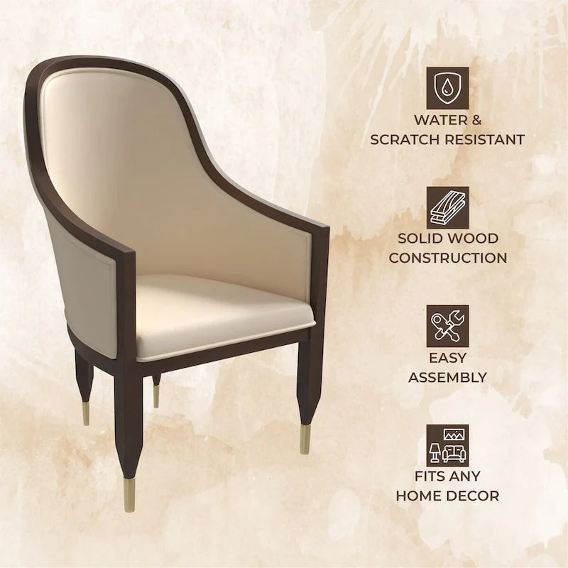 Leather Dining Chair with Arms with Rubberwood Frame Belle Series by LeisureMod
