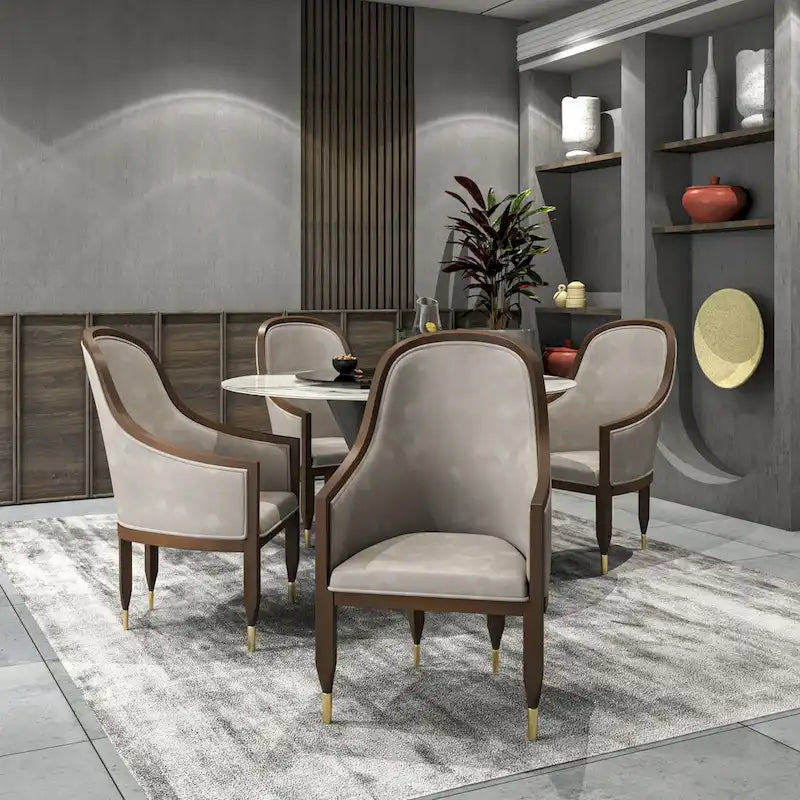 Leather Dining Chair with Arms with Rubberwood Frame Belle Series by LeisureMod