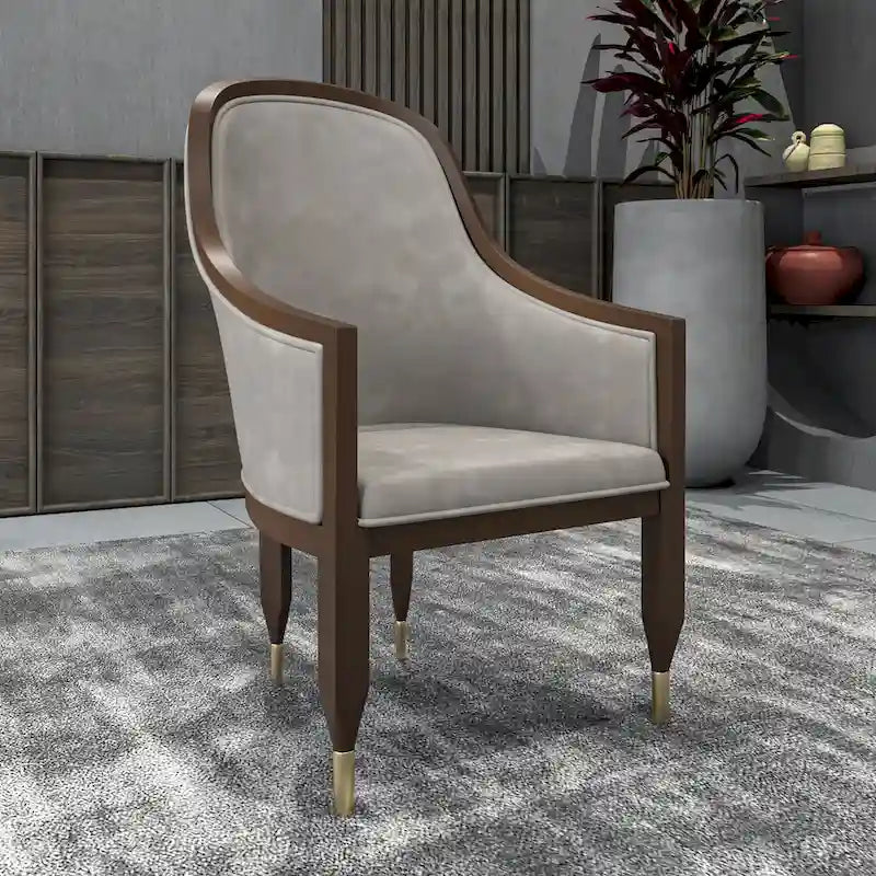 Leather Dining Chair with Arms with Rubberwood Frame Belle Series by LeisureMod