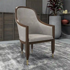 Leather Dining Chair with Arms with Rubberwood Frame Belle Series by LeisureMod