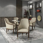 Leather Dining Chair with Arms with Rubberwood Frame Belle Series by LeisureMod
