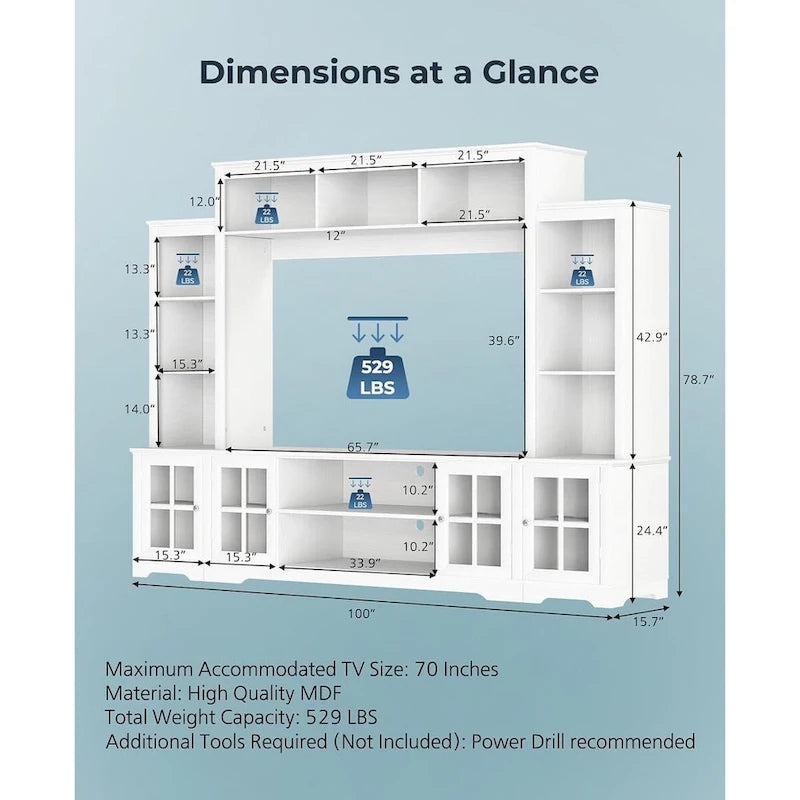 Large Wall Unit Entertainment Center with Storage, Living Room Tall Bookshelf, 65.7 Wide