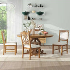 5-Piece Retro Functional Dining Set, 1 Extendable Table with a 16-inch Leaf and 4 Upholstered Chairs for Dining Room and Kitchen