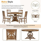 5-Piece Retro Functional Dining Set, 1 Extendable Table with a 16-inch Leaf and 4 Upholstered Chairs for Dining Room and Kitchen