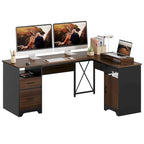 63 L Shaped Home Office Desk with File&Storage Drawers and Cabinet, Computer Desk with Monitor Stand and Open Compartments