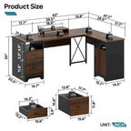 63 L Shaped Home Office Desk with File&Storage Drawers and Cabinet, Computer Desk with Monitor Stand and Open Compartments