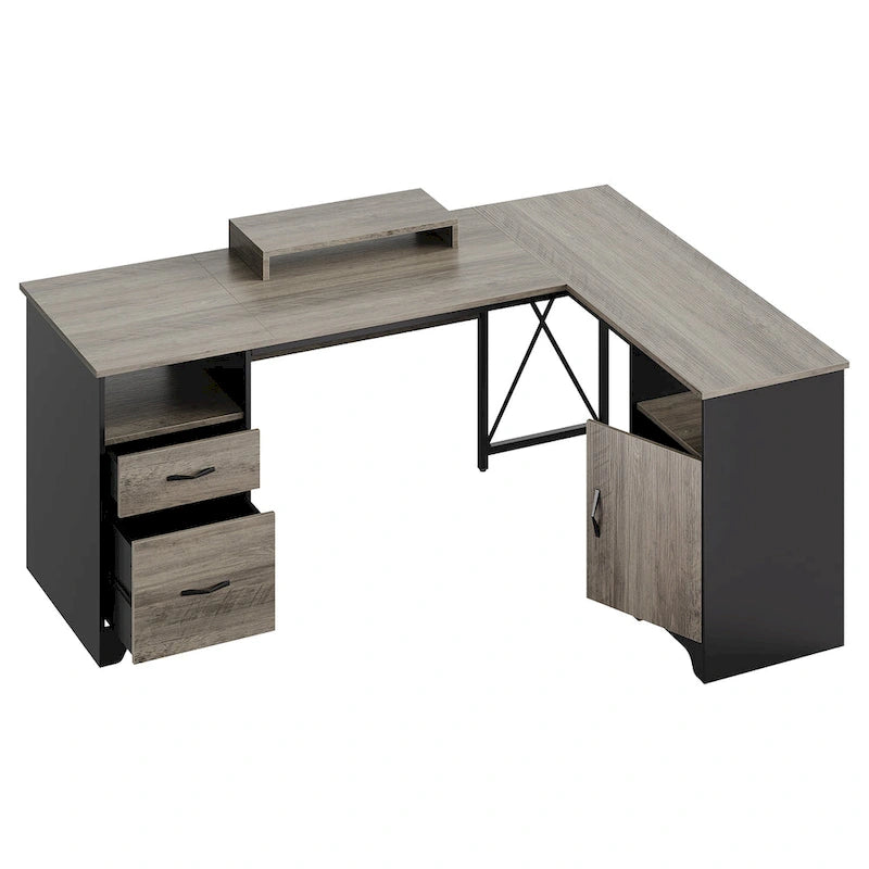 63 L Shaped Home Office Desk with File&Storage Drawers and Cabinet, Computer Desk with Monitor Stand and Open Compartments