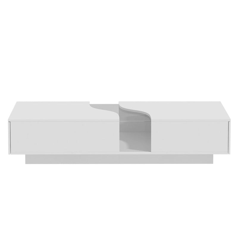 Luminous Chic: White Dual-Drawer Coffee Table with LED Display Top
