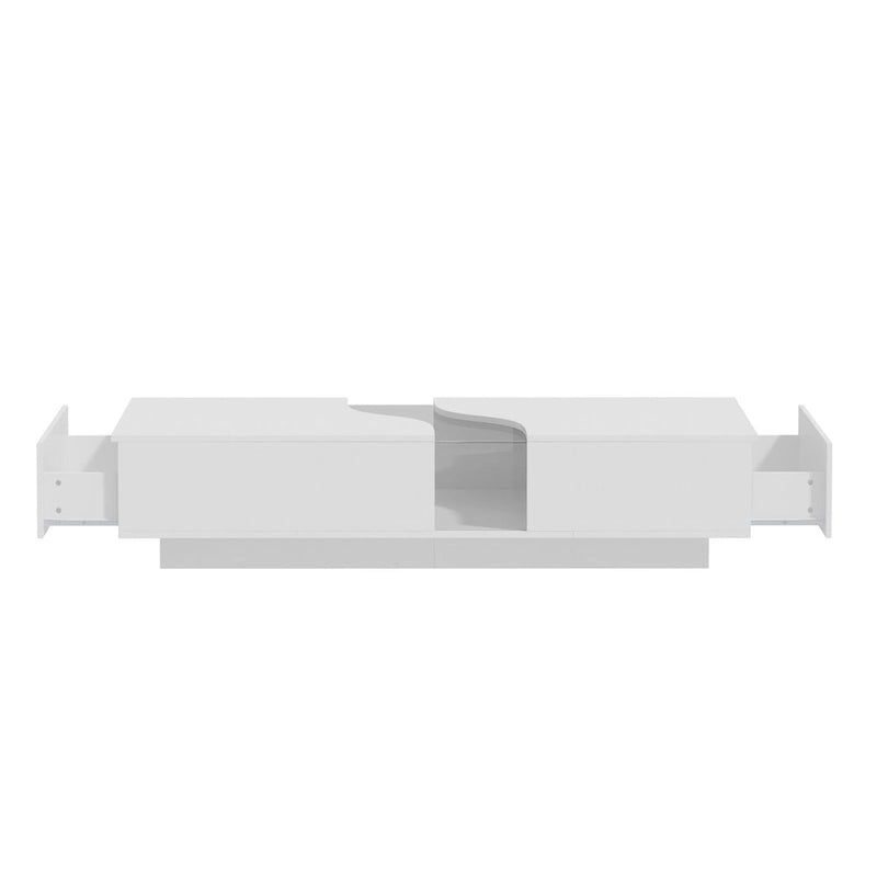 Luminous Chic: White Dual-Drawer Coffee Table with LED Display Top
