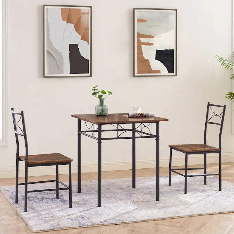 3-Piece Kitchen Dining Room Table Set Retro Brown Chair Suitable for Living Room, Kitchen