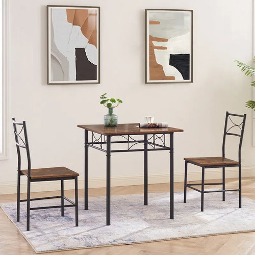 3-Piece Kitchen Dining Room Table Set Retro Brown Chair Suitable for Living Room, Kitchen