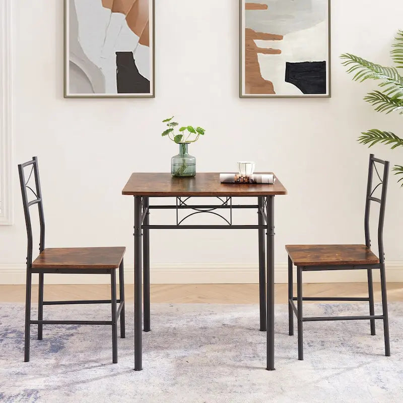 3-Piece Kitchen Dining Room Table Set Retro Brown Chair Suitable for Living Room, Kitchen