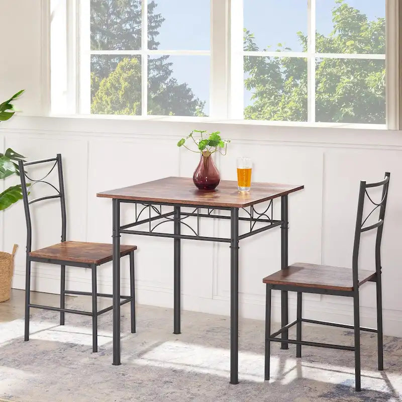 3-Piece Kitchen Dining Room Table Set Retro Brown Chair Suitable for Living Room, Kitchen