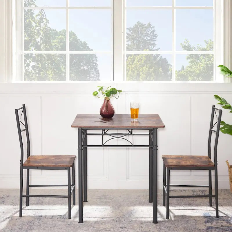 3-Piece Kitchen Dining Room Table Set Retro Brown Chair Suitable for Living Room, Kitchen