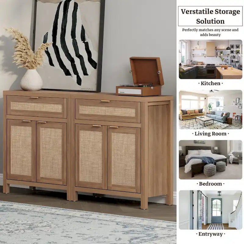 SICOTAS Farmhouse Sideboard Buffet Cabinet Set of 2 with Drawer - N/A