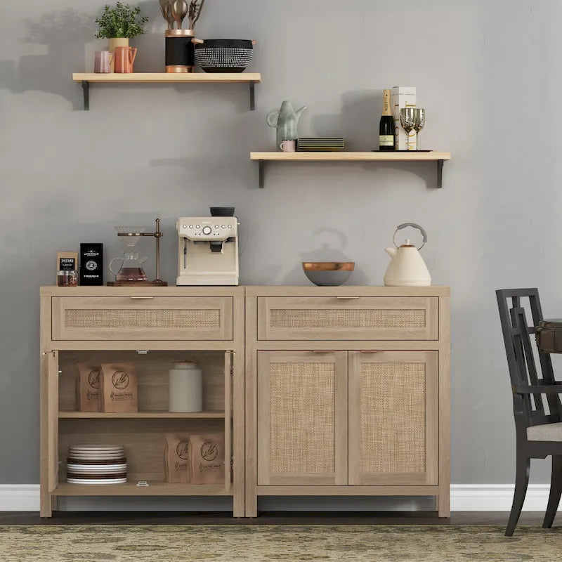 SICOTAS Farmhouse Sideboard Buffet Cabinet Set of 2 with Drawer - N/A