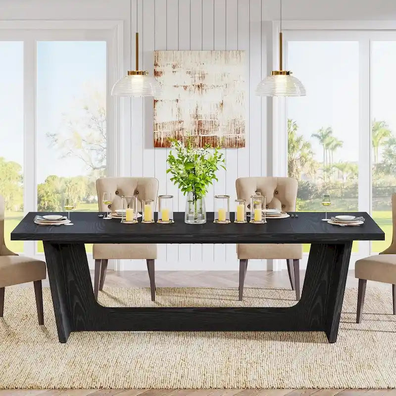 70.87 Large Farmhouse Dining Room Table for 6-8 People, Brown