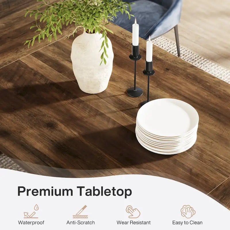 70.87 Large Farmhouse Dining Room Table for 6-8 People, Brown