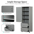 Freestanding Tall Bathroom Storage Cabinet with Door, 2 Drawers and Adjustable Shelf