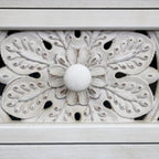Rustic Hollow-Carved Wood Storage Cabinet with 1 Drawer and 2 Doors, Antique White, 31 H - 27.6 x 13.8 x 31