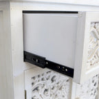 Rustic Hollow-Carved Wood Storage Cabinet with 1 Drawer and 2 Doors, Antique White, 31 H - 27.6 x 13.8 x 31