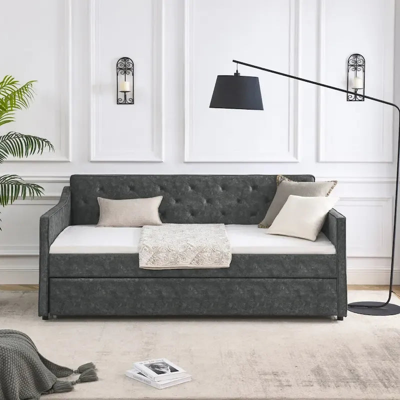 Twin Size Upholstered Tufted Sofa Bed Daybed with Twin Size Trundle