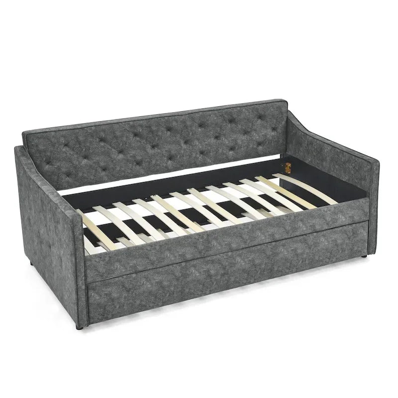Twin Size Upholstered Tufted Sofa Bed Daybed with Twin Size Trundle