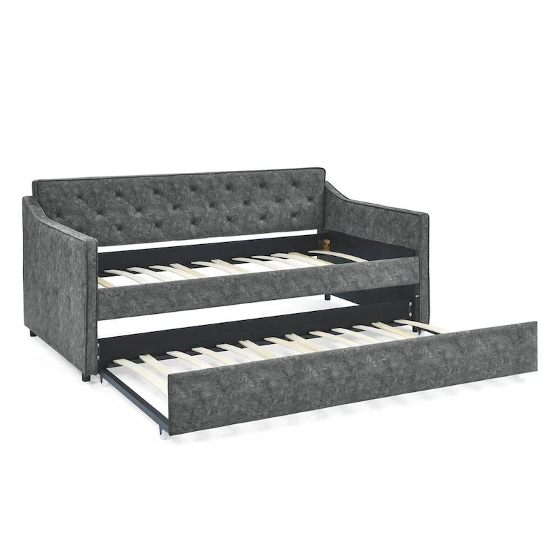 Twin Size Upholstered Tufted Sofa Bed Daybed with Twin Size Trundle