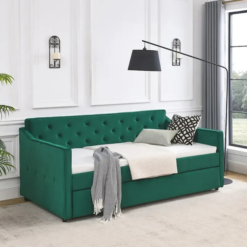 Twin Size Upholstered Tufted Sofa Bed Daybed with Twin Size Trundle