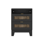 4-Piece Bedroom Set: Farmhouse Platform Bed, Nightstand, and Dresser with Metal Handles
