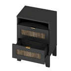 4-Piece Bedroom Set: Farmhouse Platform Bed, Nightstand, and Dresser with Metal Handles