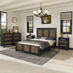 4-Piece Bedroom Set: Farmhouse Platform Bed, Nightstand, and Dresser with Metal Handles