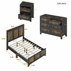 4-Piece Bedroom Set: Farmhouse Platform Bed, Nightstand, and Dresser with Metal Handles