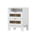 4-Piece Bedroom Set: Farmhouse Platform Bed, Nightstand, and Dresser with Metal Handles